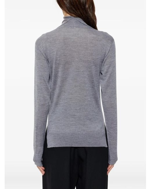 Jil Sander Blue Roll-Neck Side-Slit Sweater