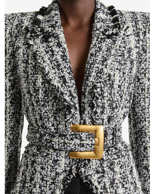 Balmain Black Two-Tone Tweed Belted Jacket