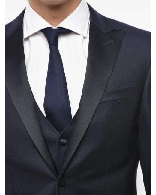 Corneliani Blue Jacquard Satin-Lapel Suit for men