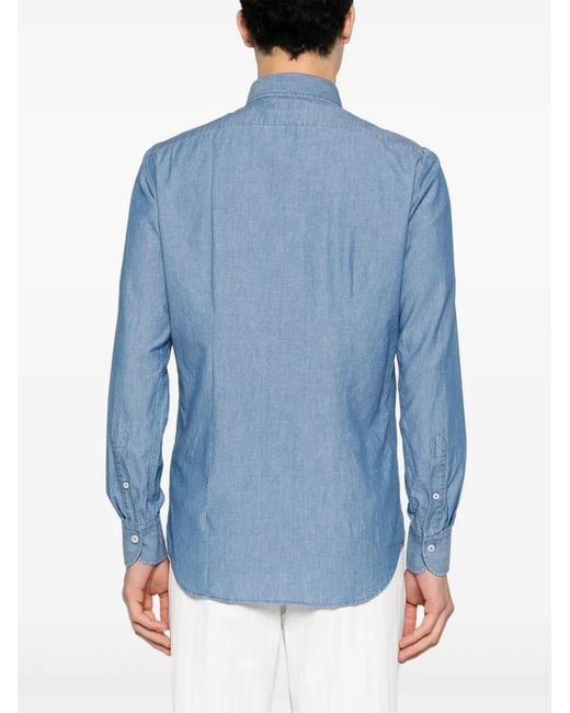 Dell'Oglio Blue Spread-Collar Cotton Shirt for men