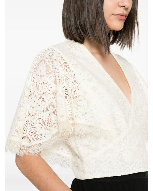 Twinset White Lace Flared-Sleeves Blouse