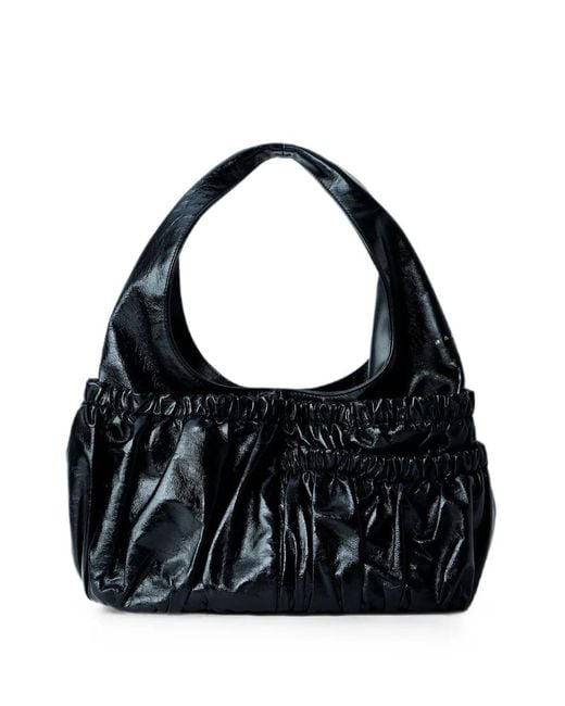 Marni Black Gathered Leather Tote Bag