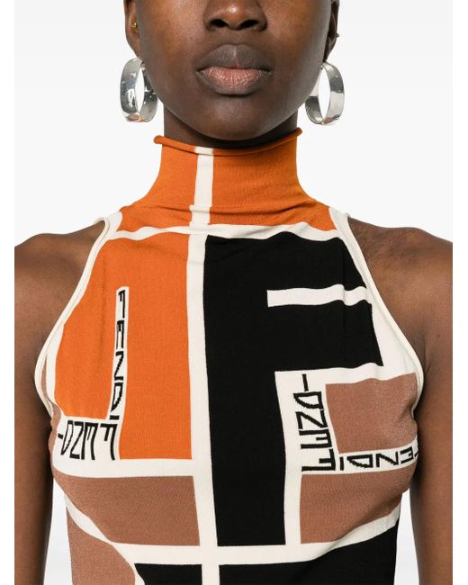 Fendi Multicolor Patterned Top With A Stand-up Collar,