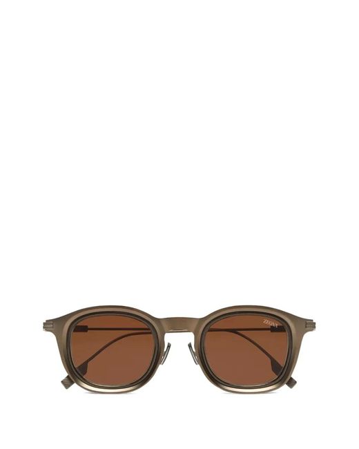 Zegna Brown Round-Frame Sunglasses for men