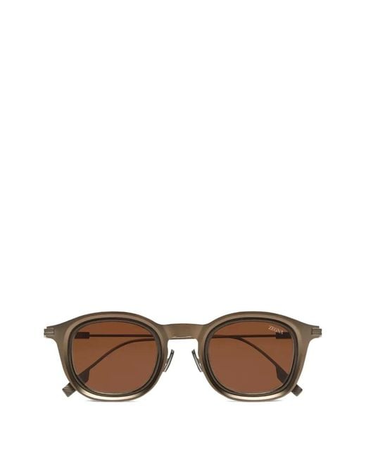 Zegna Brown Round-Frame Sunglasses for men