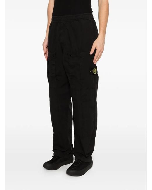 Stone Island Black Compass-Patch Cargo Pants for men