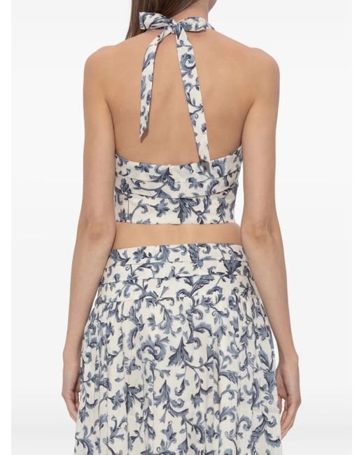 Posse Blue Rue Halterneck Baroque-Print Top