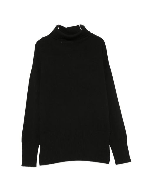 Alpha Studio Black Roll-Neck Ribbed-Trim Sweater