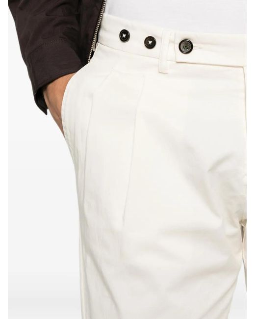Berwich White Pleated Button-Detail Trousers for men