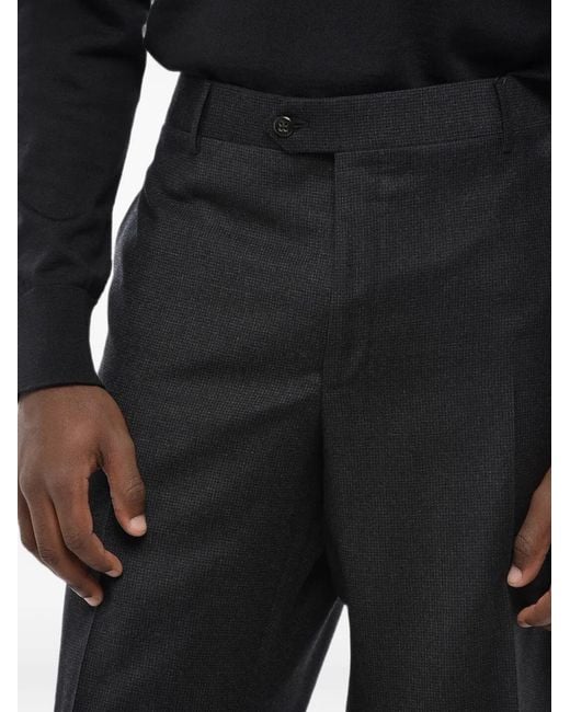 Corneliani Black Checked Flat-Front Trousers for men