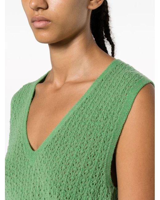 Barrie Green V-Neck Sleeveless Cashmere Top