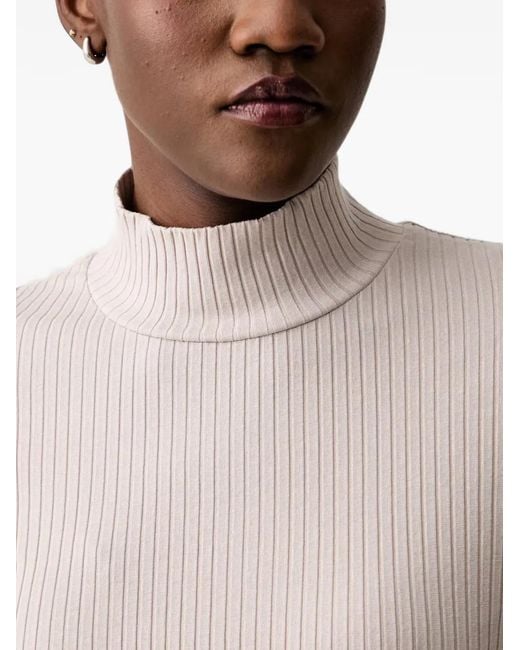 Marc O' Polo Blue Ribbed-Knit High-Neck T-Shirt