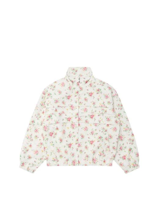 ShuShu/Tong White Floral-Print Pleated Bomber Jacket