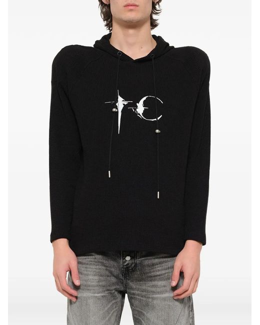 THUG CLUB Black Waffle-Knit Logo-Print Hoodie for men