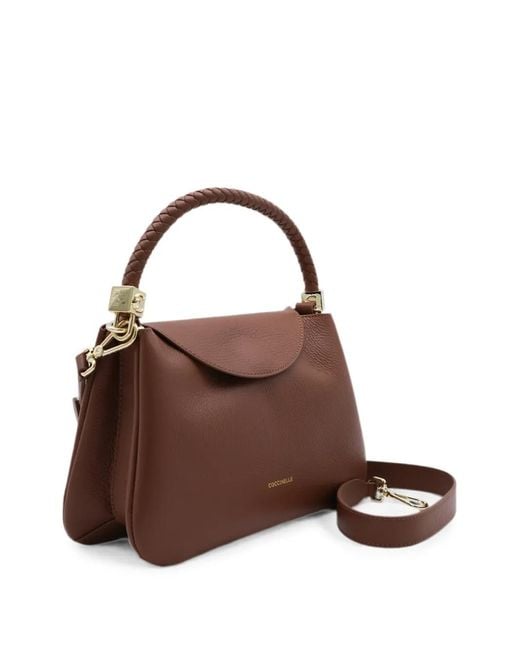 Coccinelle Brown Braided-Handle Leather Shoulder Bag
