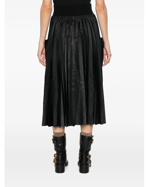 Sacai Black Quilted Pleated Midi Skirt
