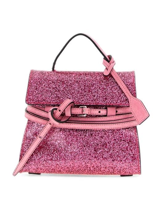 Moschino Pink Mini Tie Me Glitter-Finish Tote Bag