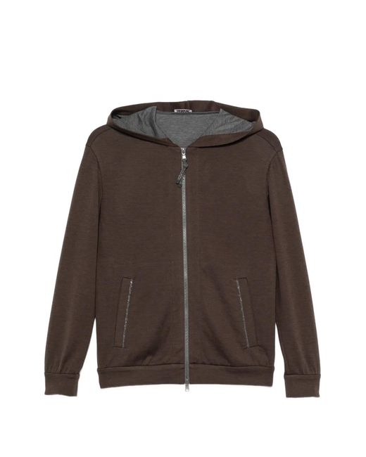 Brunello Cucinelli Brown Cotton And Silk Hooded Cardigan
