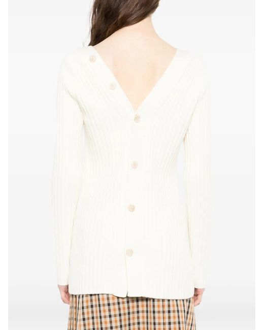 Theory White Button-Back V-Neck Cardigan