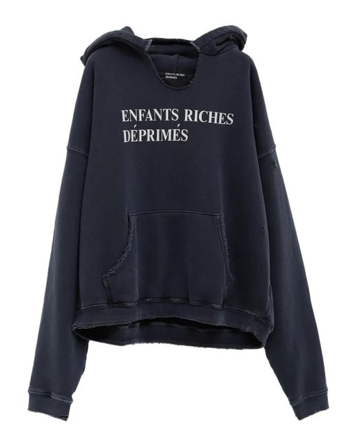 Enfants Riches Deprimes Blue Logo-Print Frayed Hoodie for men