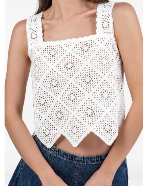 Marella White Crochet-Knit Scallop-Edge Top