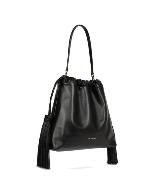 Etro Black Medium Leather Kalispera Bag With Tassels
