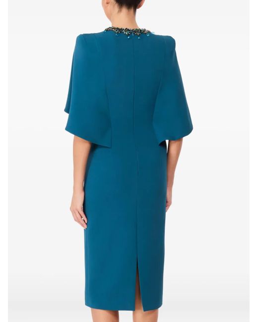 Jenny Packham Blue Ursa Embellished-Neck Midi Dress