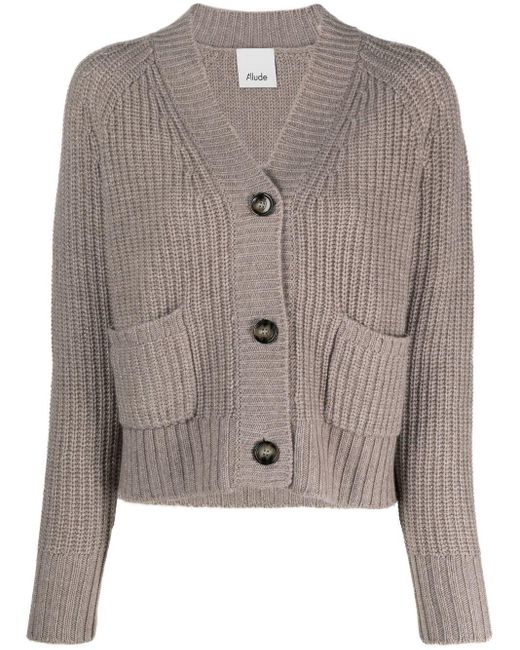 Allude Gray Wool-cashmere Knit Cardigan