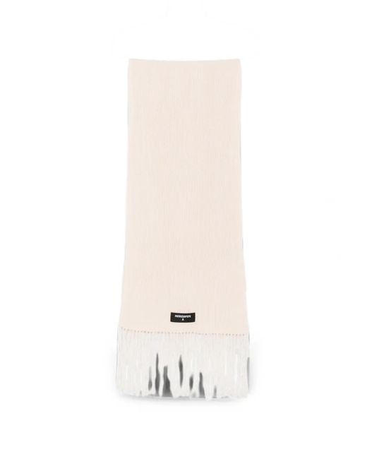 Patrizia Pepe White Fringed Ribbed-Knit Scarf