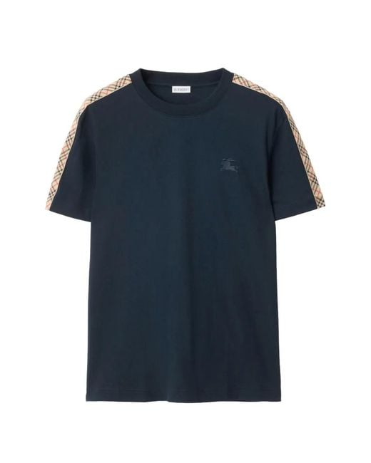 Burberry Blue Check Trim Cotton T-Shirt for men
