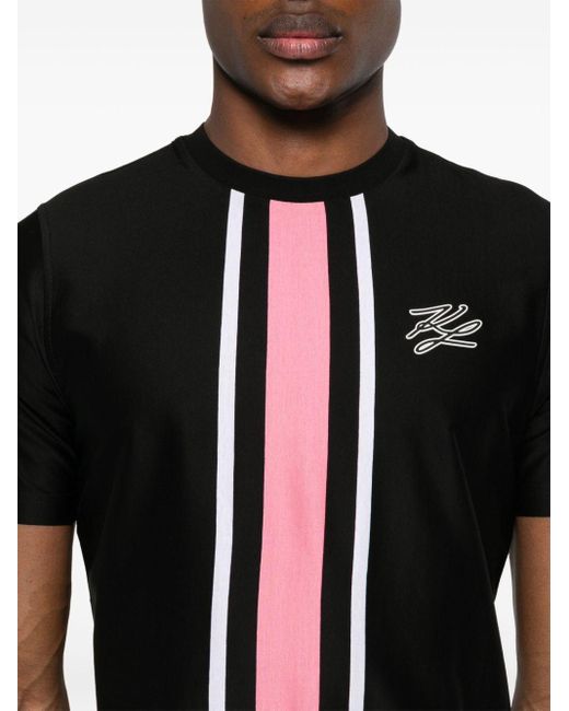 Karl Lagerfeld Black Logo-appliqué Striped T-shirt for men