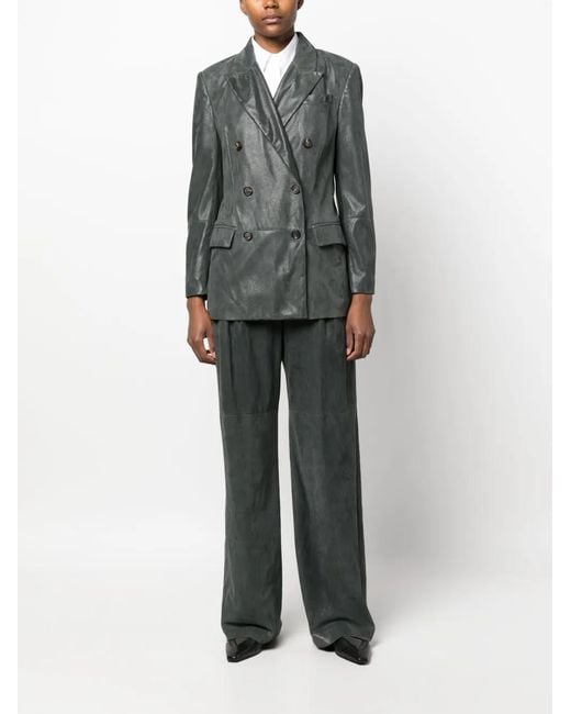 Brunello Cucinelli Black Leather Double-Breasted Jacket