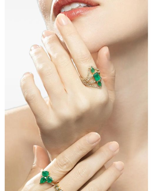 SHAY Natural Deco Emerald And Diamond Stacked Ring
