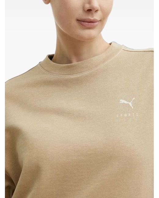 PUMA Natural Logo-Print Drop-Shoulder Sweater