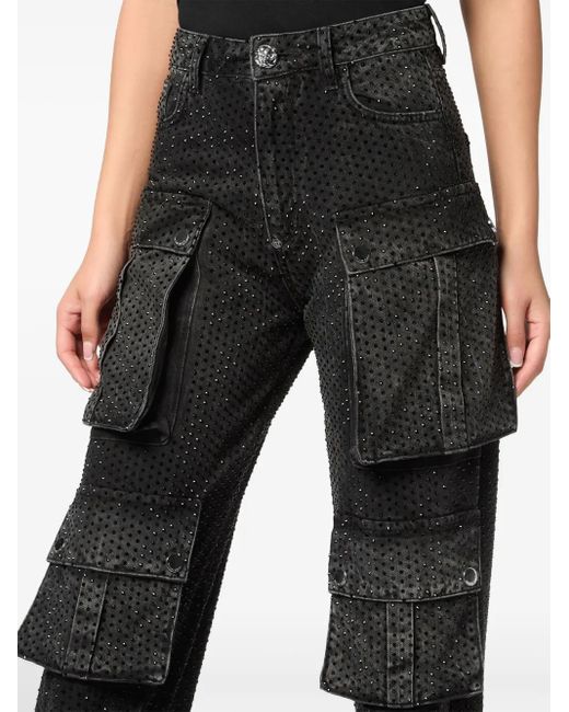 Philipp Plein Black Embellished Cargo Jeans