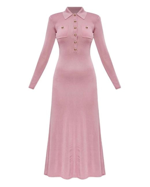 Self-Portrait Pink Geknöpftes Kleid mit Polokragen