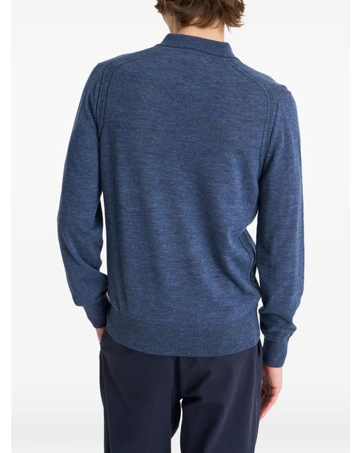 Pringle of Scotland Blue Polo-Collar Extra Fine Sweater for men