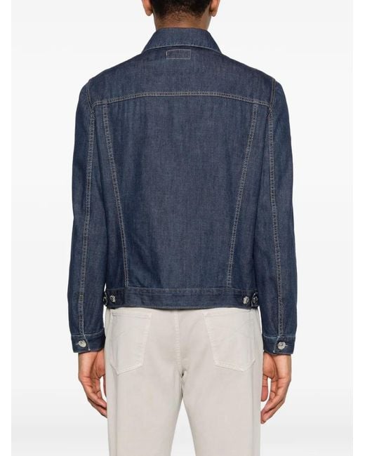 Brunello Cucinelli Blue Button Denim Jacket for men