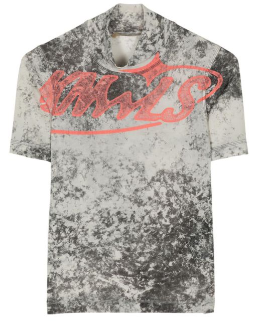 KNWLS Gray Logo-print Bleached-effect T-shirt