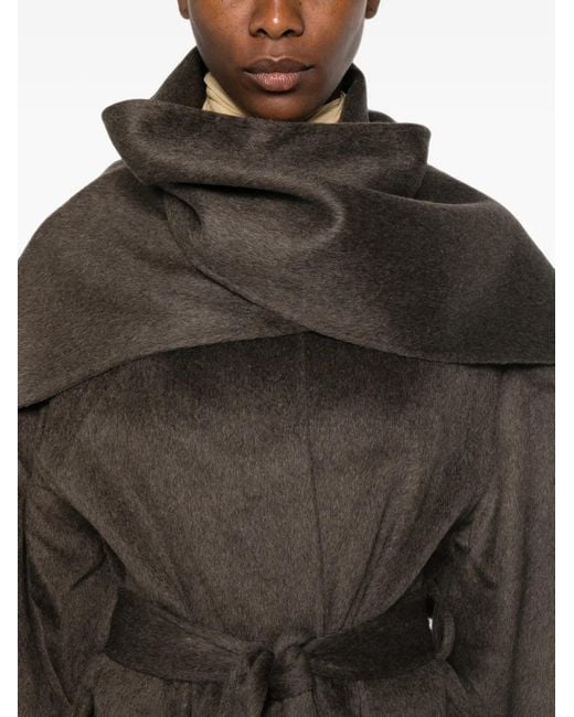 The Dynamis Studio Brown Scarf-Detail Belted Coat