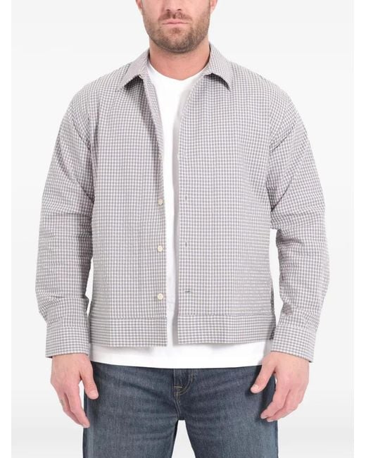 NN07 Gray Reed Gingham Button Shirt for men