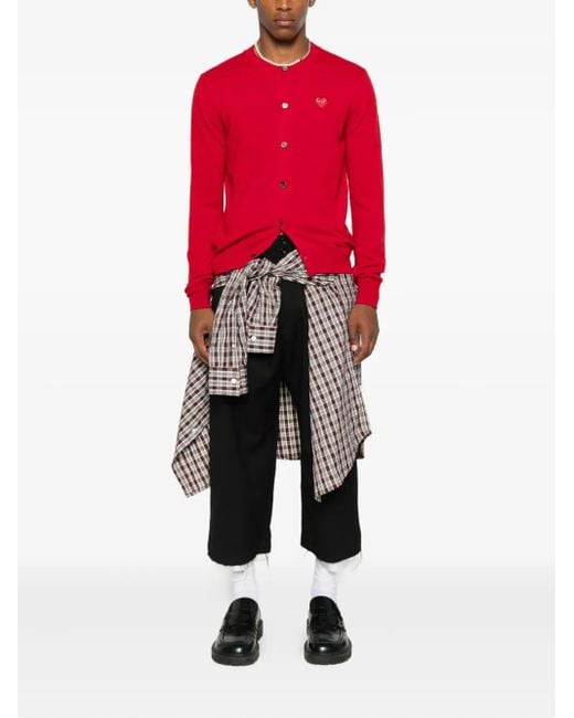 COMME DES GARÇONS PLAY Red Heart-Emblem Rhinestone-Embellishment Cardigan