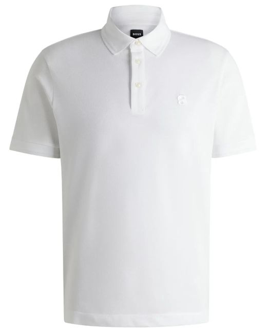 Polo En Piqué À Monogramme Double B Boss pour homme en coloris White