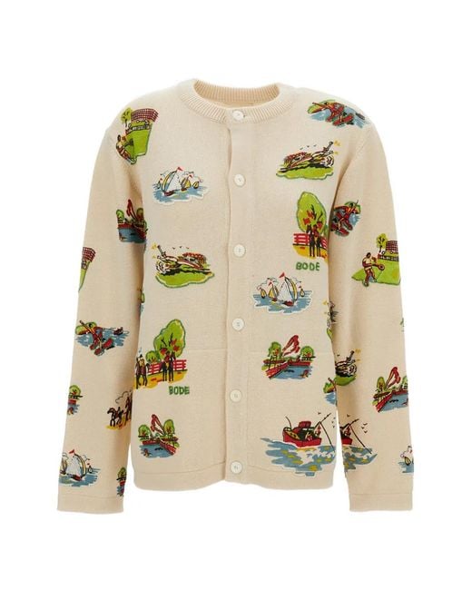 Bode White Patterned-Jacquard Cardigan