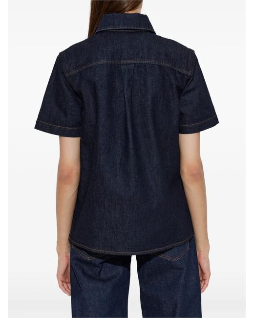 Casablanca Blue Short-Sleeve Denim Shirt