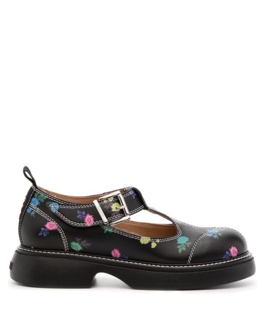Ganni Flower Everyday Mary Jane Shoes in het Black