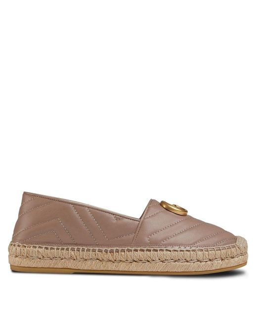 Gucci Brown Leather Espadrille With Double G