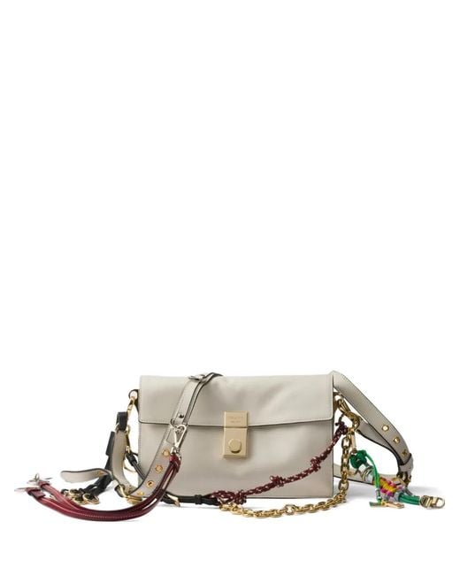 Prada White Soft Sound Small Leather Shoulder Bag With Charms