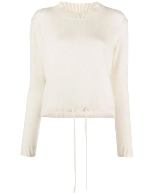 Liska White Cashmere Drawstring-Hem Jumper