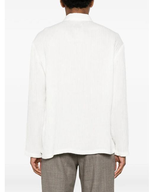 Sandro White Plissé Long-Sleeve Shirt for men